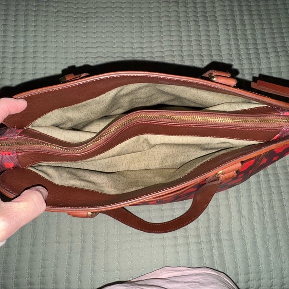 ISSAC MIZRAHI Live! Bridgehampton Printed Canvas Leather Tote Purse Bag Red NWOT - Picture 11 of 16